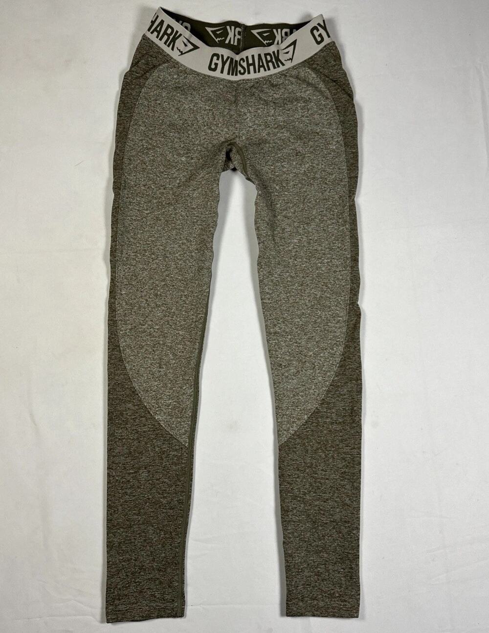 Gymshark Flex Leggings Olive Green Marl White Logo Waistband Gym Workout Women S